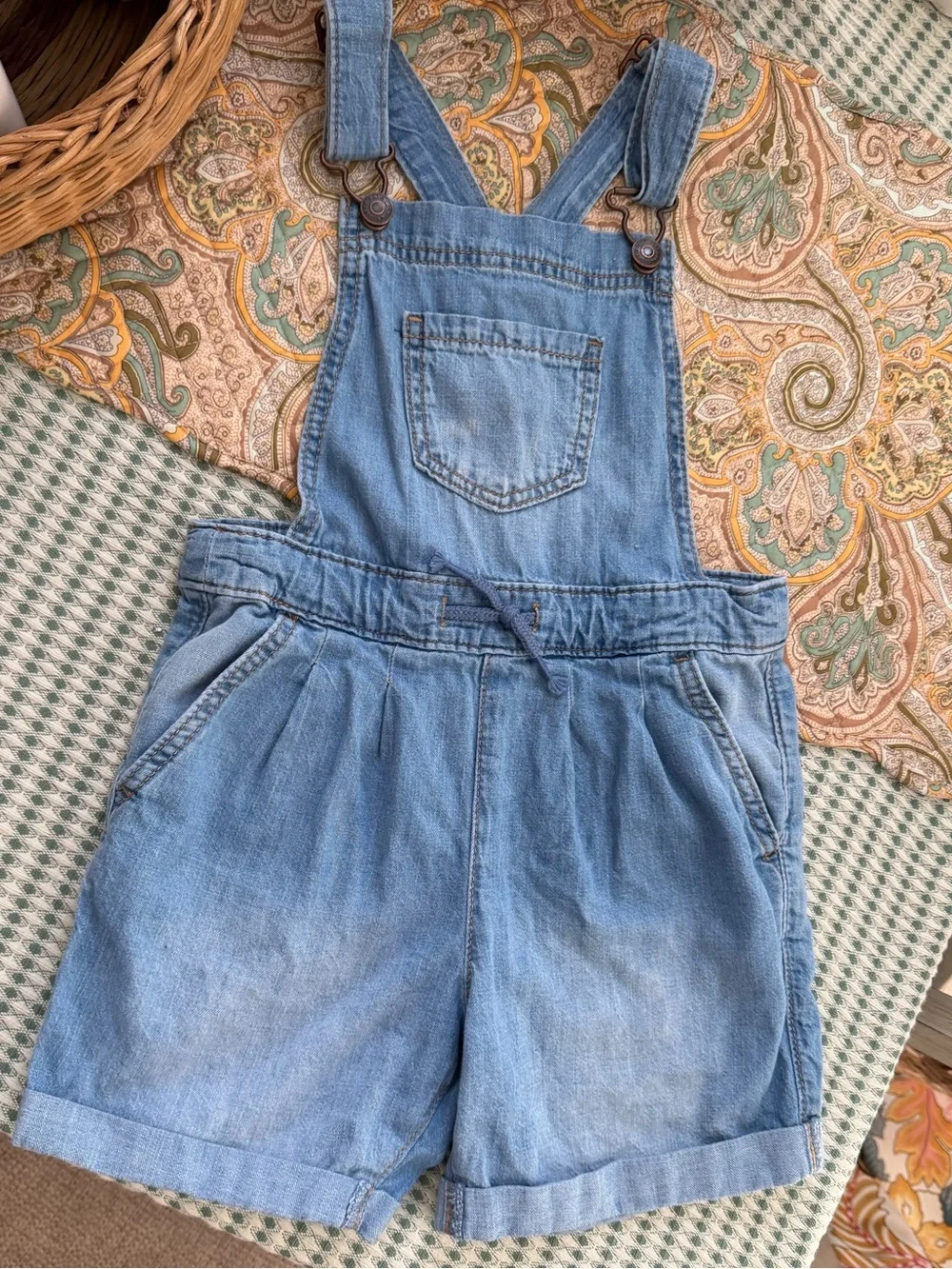 Cat & Jack Girls Denim Shortalls Blue Short Overalls Size Small 6/6X